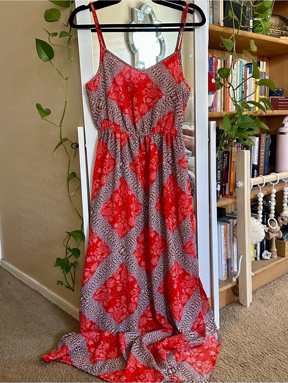 Pink Rose Red Boho Print Maxi Dress